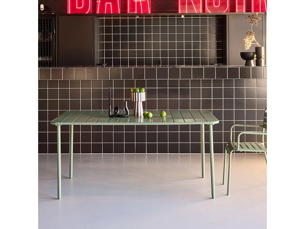 Table de jardin métal 6-8 places. vert. Amelia. 160x90xH72.5cm