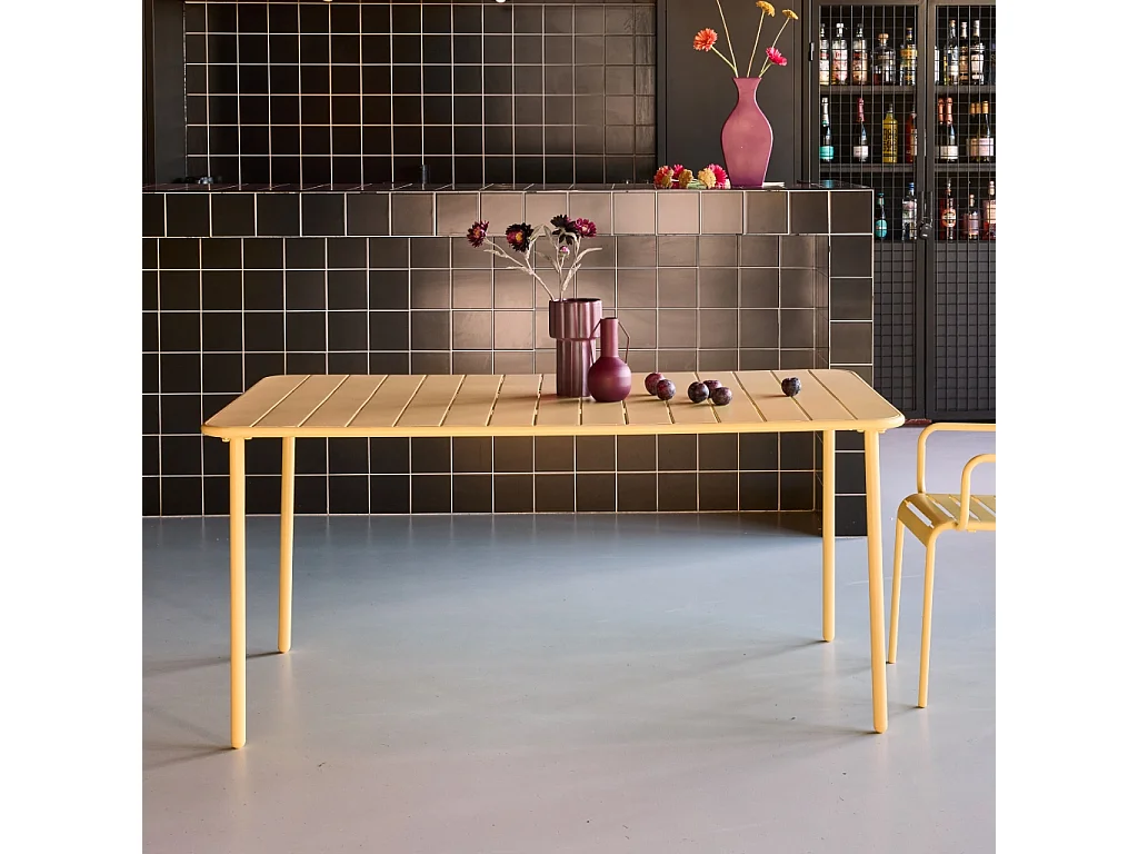 Mesa de jardín bistró de acero, 6-8 plazas, 160cm amarillo