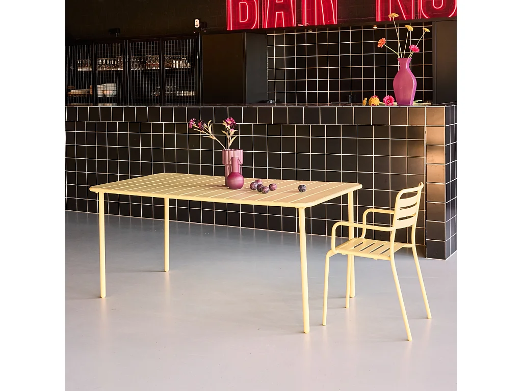 Mesa de jardín bistró de acero, 6-8 plazas, 160cm amarillo