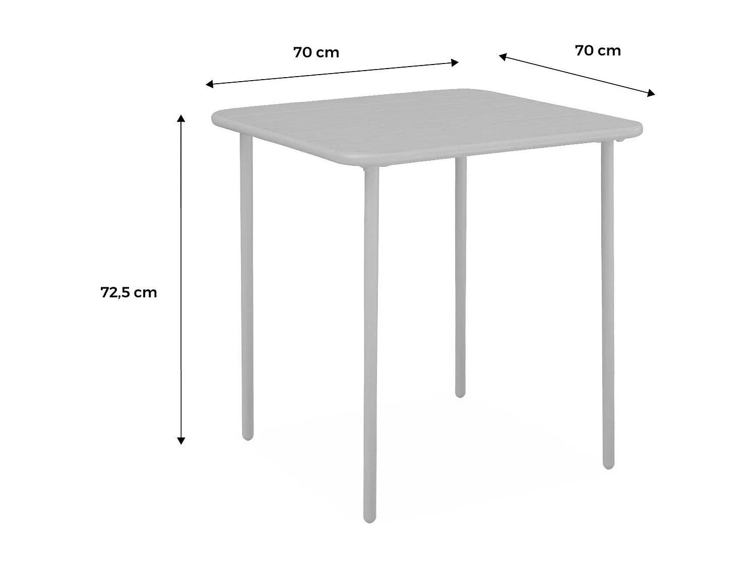 Table de jardin métal 2 places. marine. Amelia. 70x70cm. traitement antirouille. lattes et bords arrondis