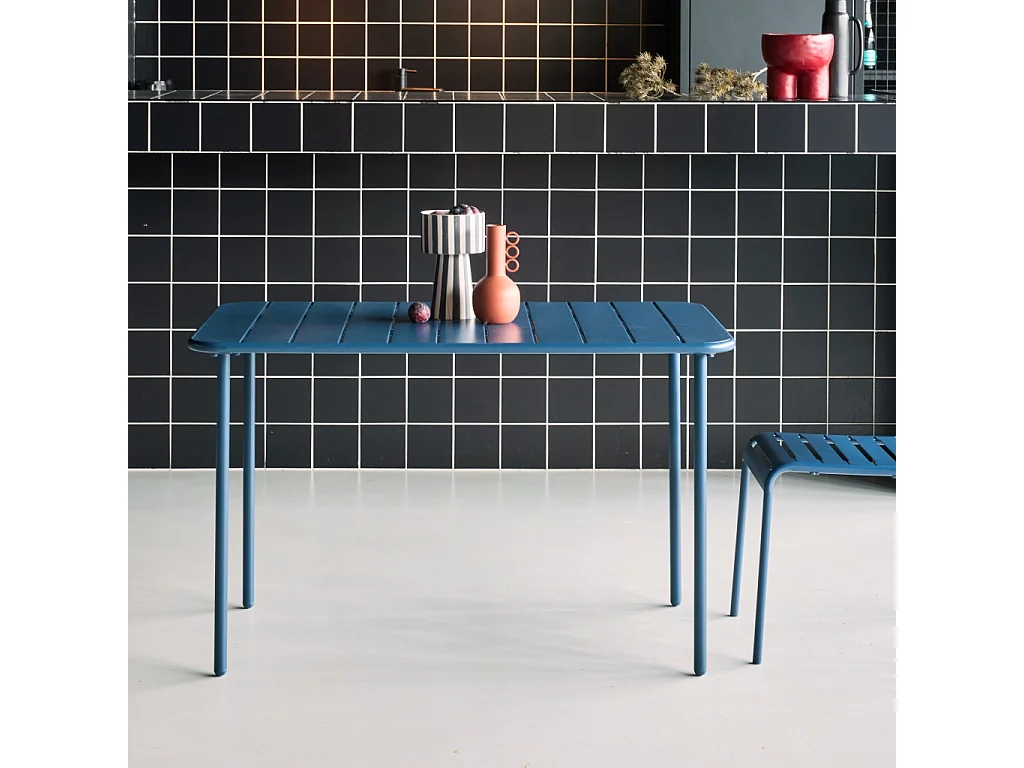 Mesa de jardín metálica de 4 plazas azul marino