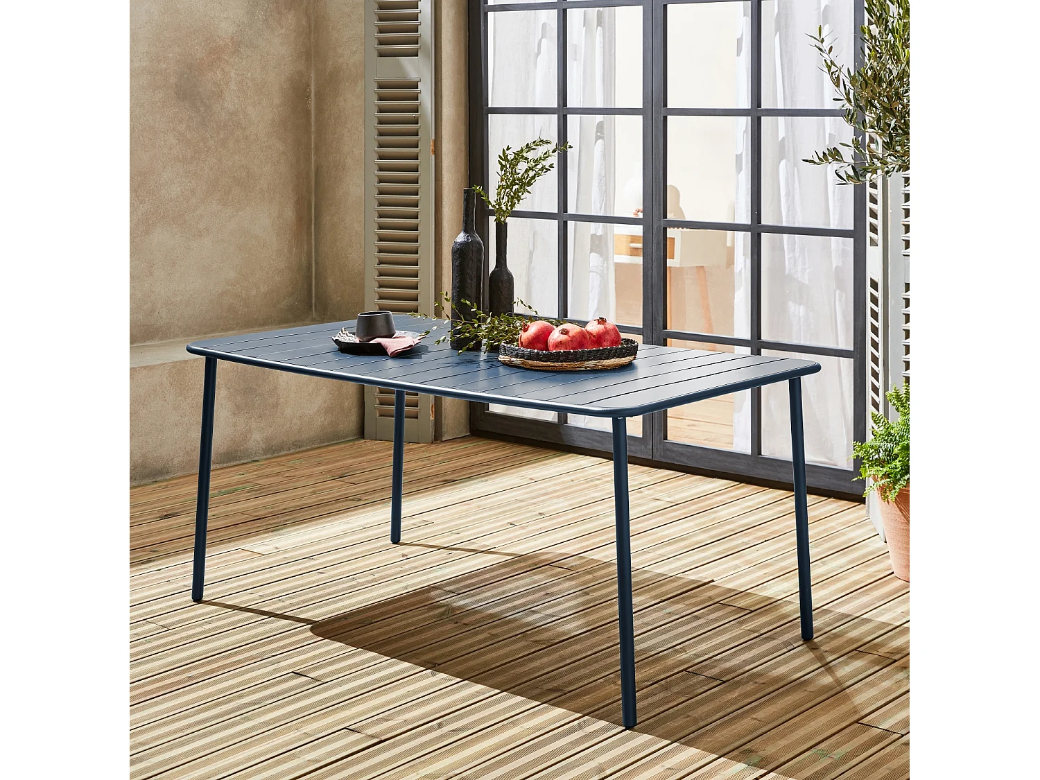 Mesa de jardín de metal de 6-8 plazas azul marino