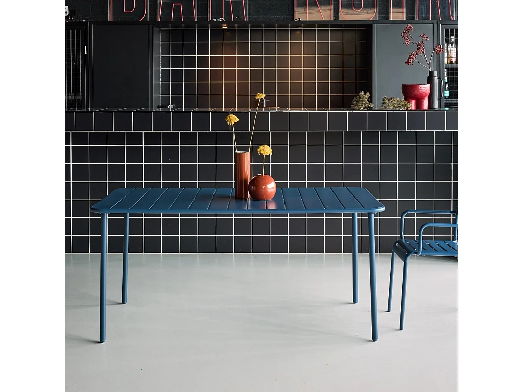 Mesa de jardín de metal, 160cm azul marino