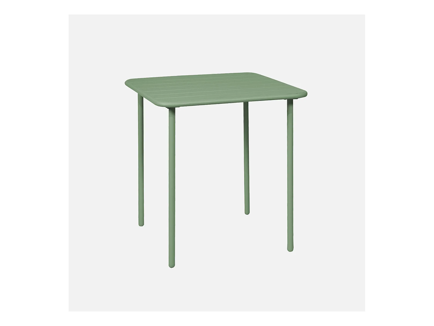 Table de jardin métal 2 places. vert. Amelia. 70x70cm. traitement antirouille. lattes et bords arrondis
