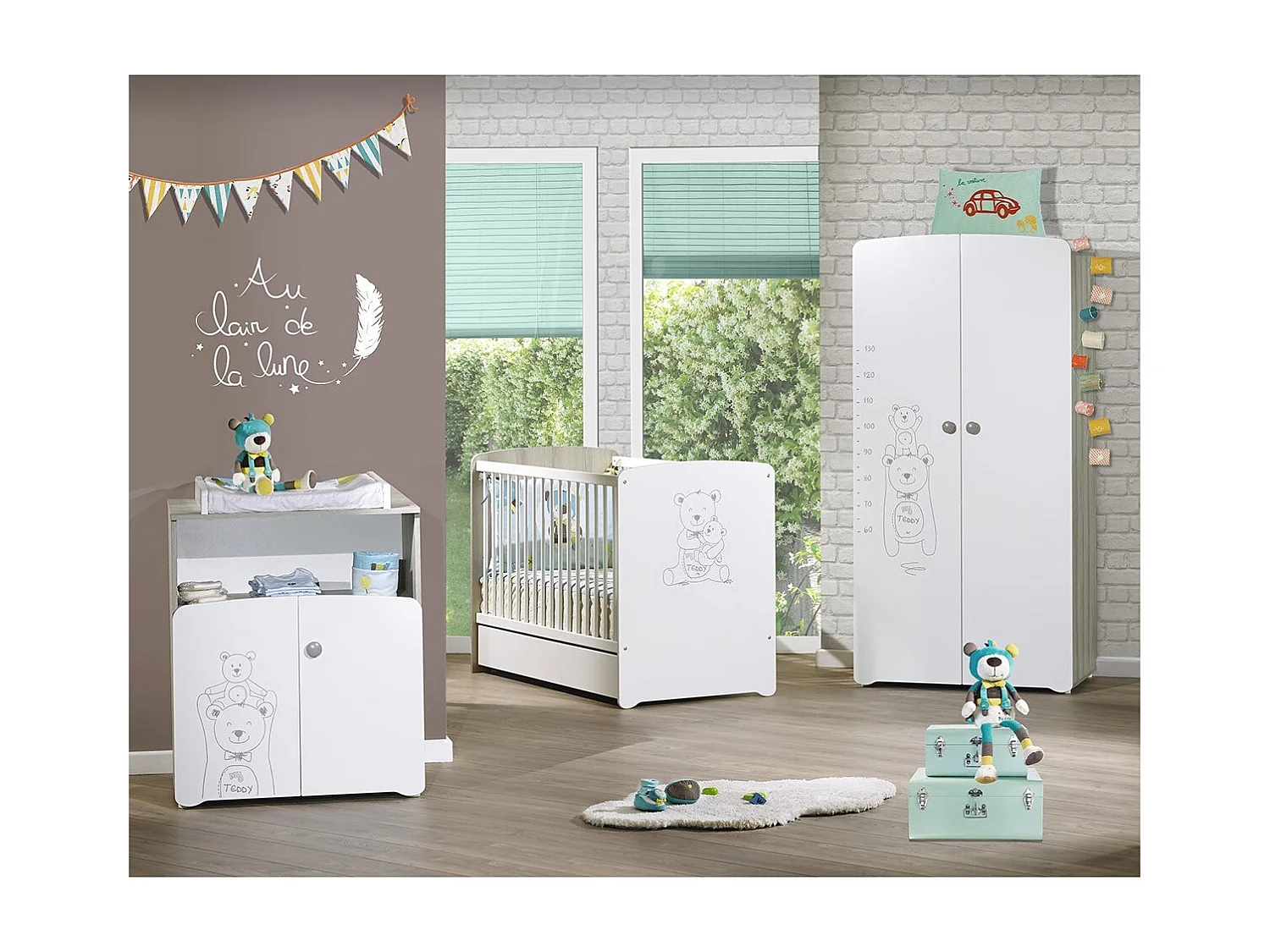 Commode à langer 2 portes 97x76x66cm en bois blanc TEDDY - BabyPrice