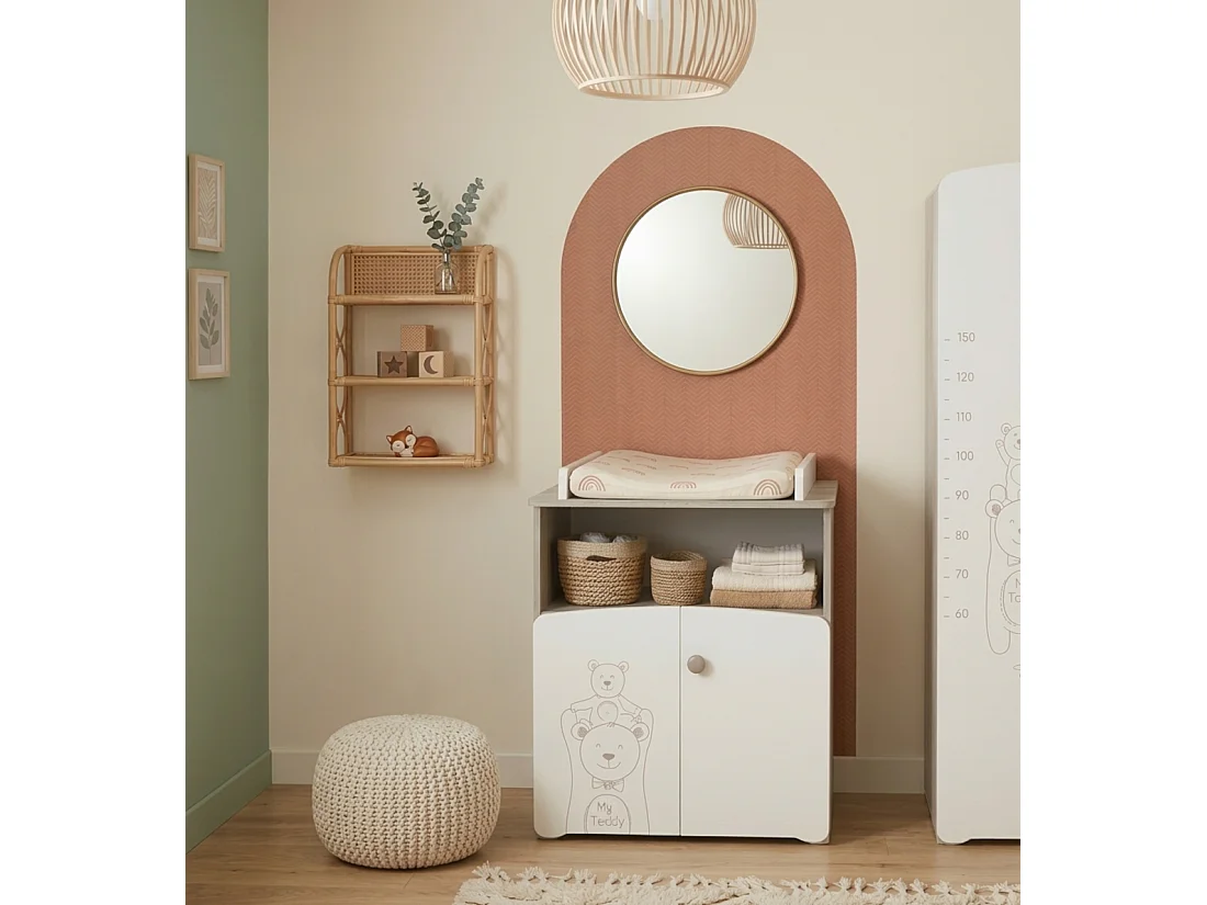 Commode à langer 2 portes 97x76x66cm en bois blanc TEDDY - BabyPrice