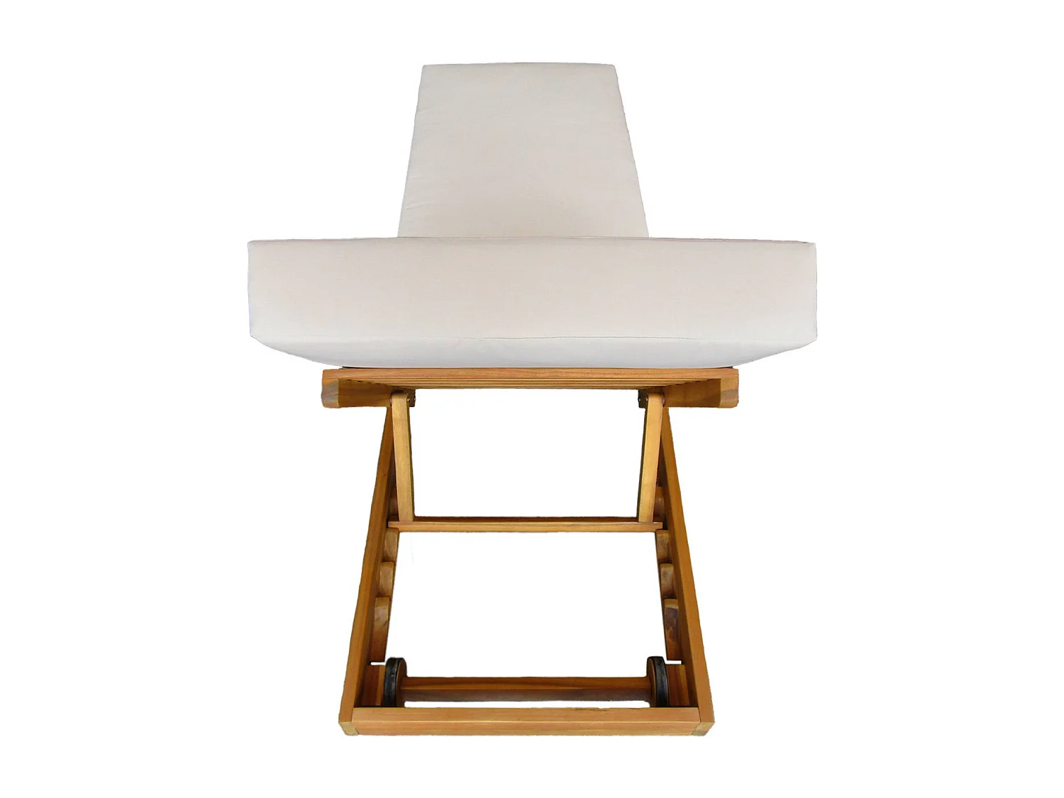 Lot de 2 bains de soleil beige DORINA en acacia et polyester. 3 positions. housse déhoussable. 198 x 62 x 12 cm