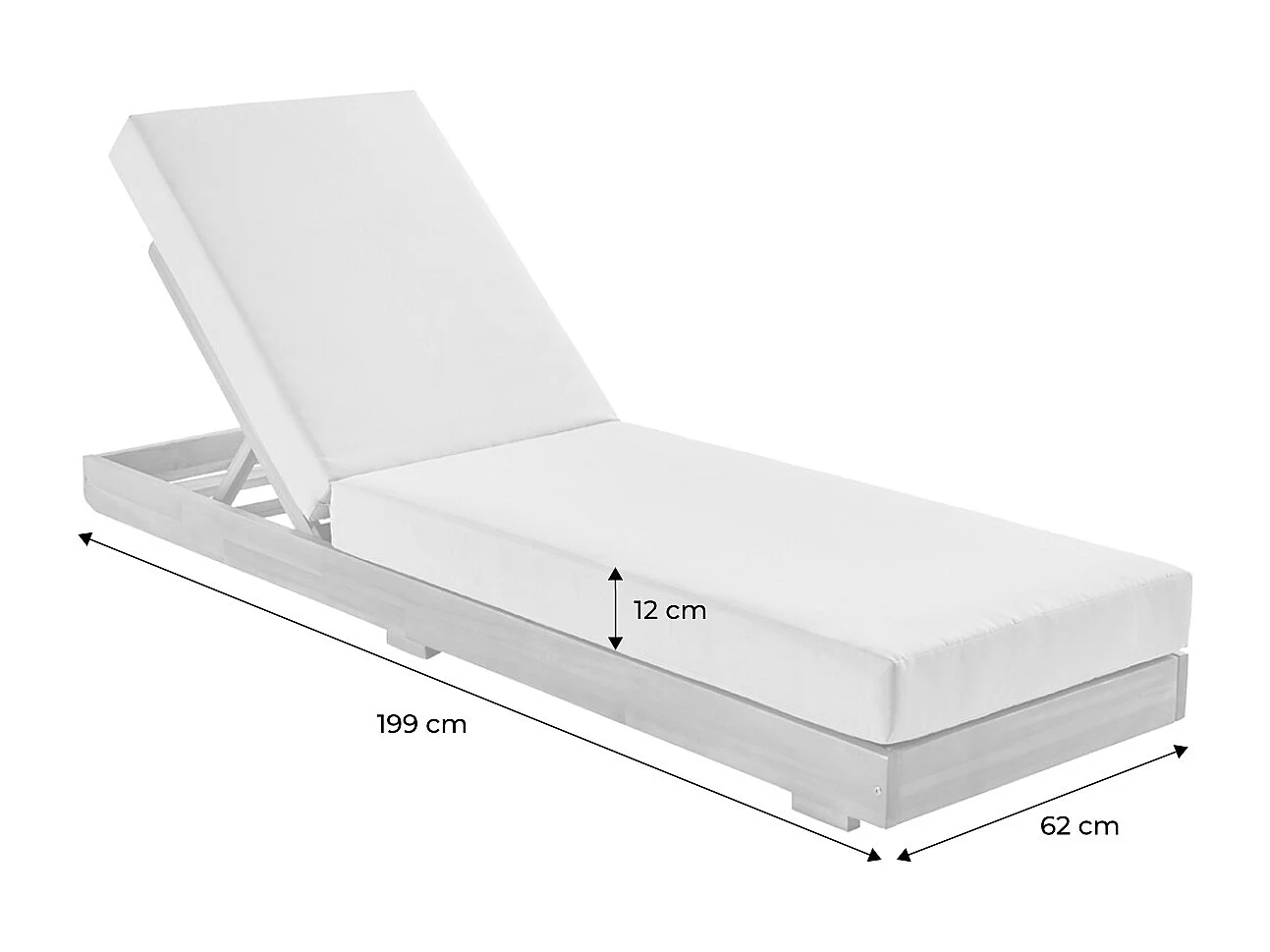 Lot de 2 bains de soleil beige DORINA en acacia et polyester. 3 positions. housse déhoussable. 198 x 62 x 12 cm