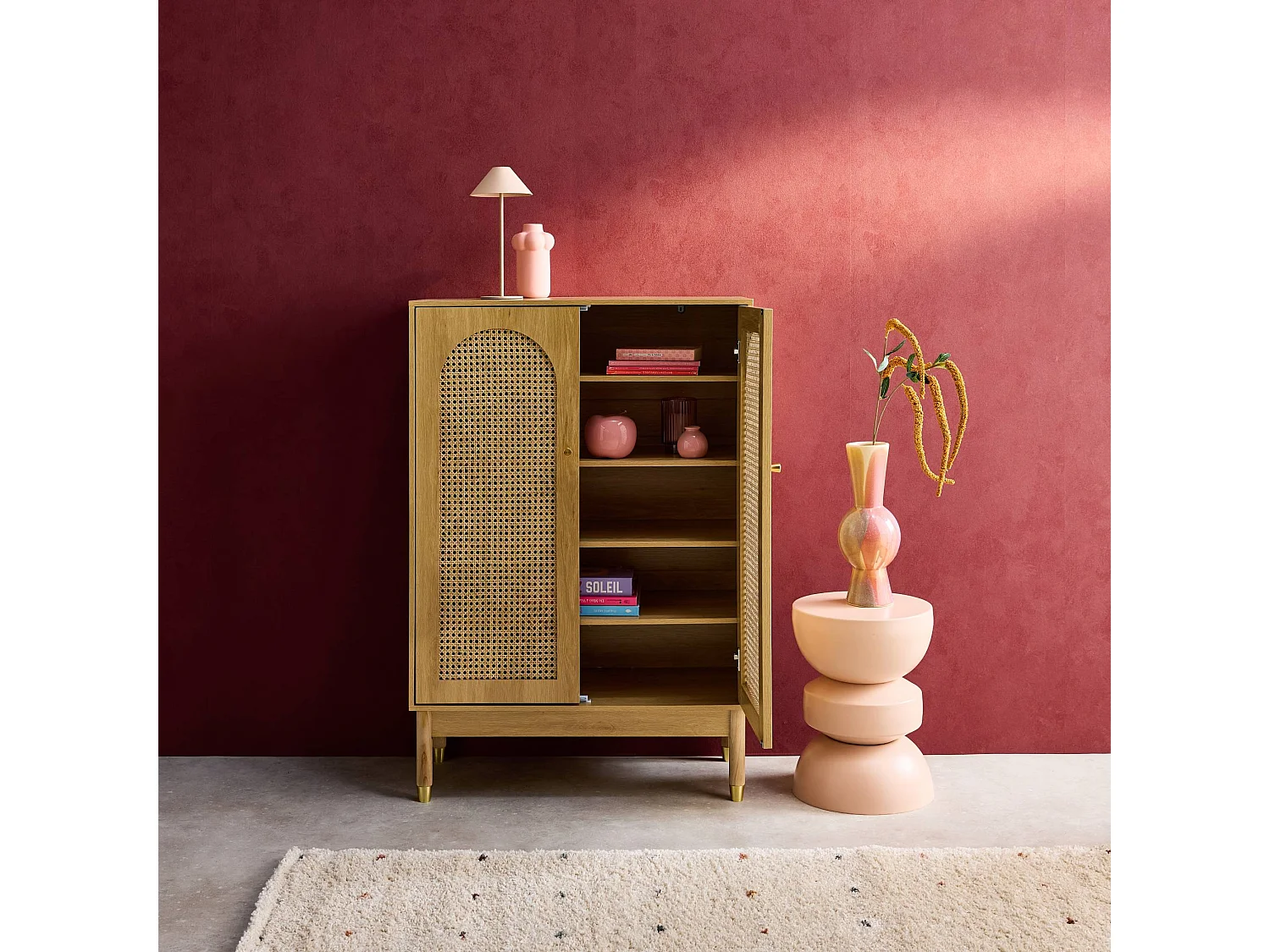 Mobile per scarpe 2 ante in canna, marrone naturale