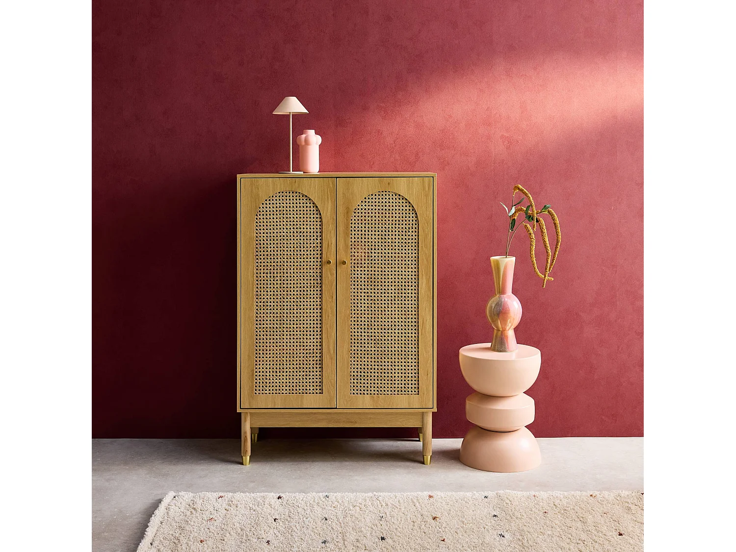 Mobile per scarpe 2 ante in canna, marrone naturale