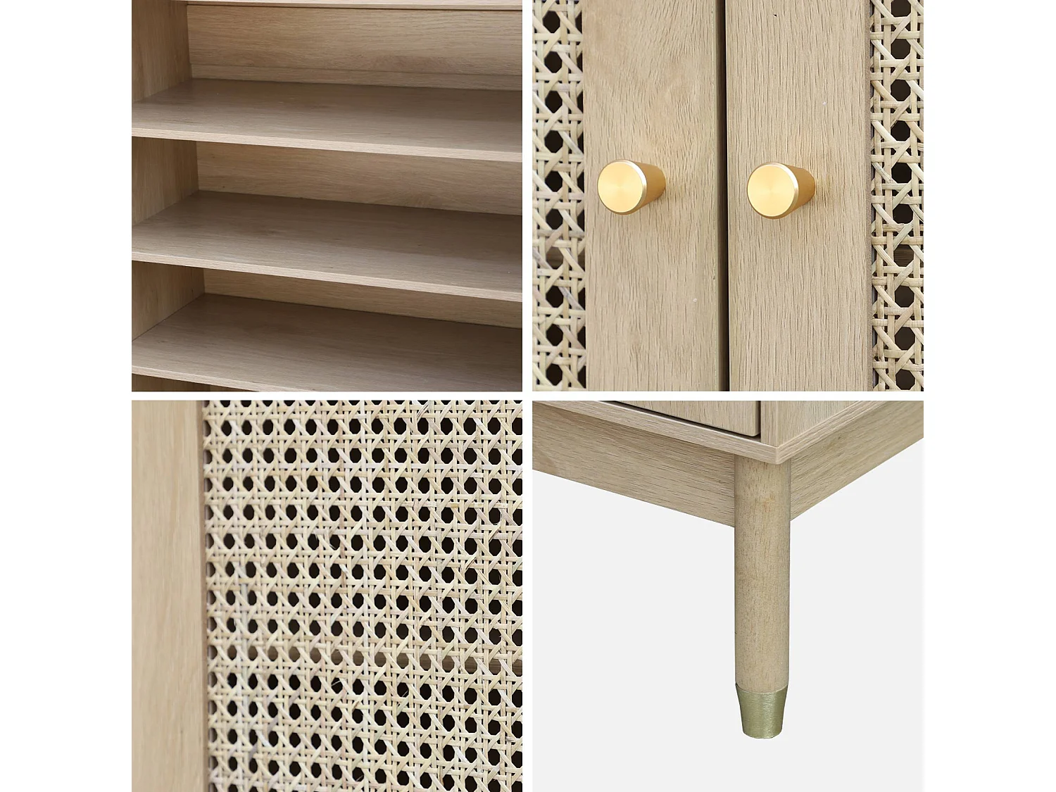 Mobile per scarpe 2 ante in canna, marrone naturale