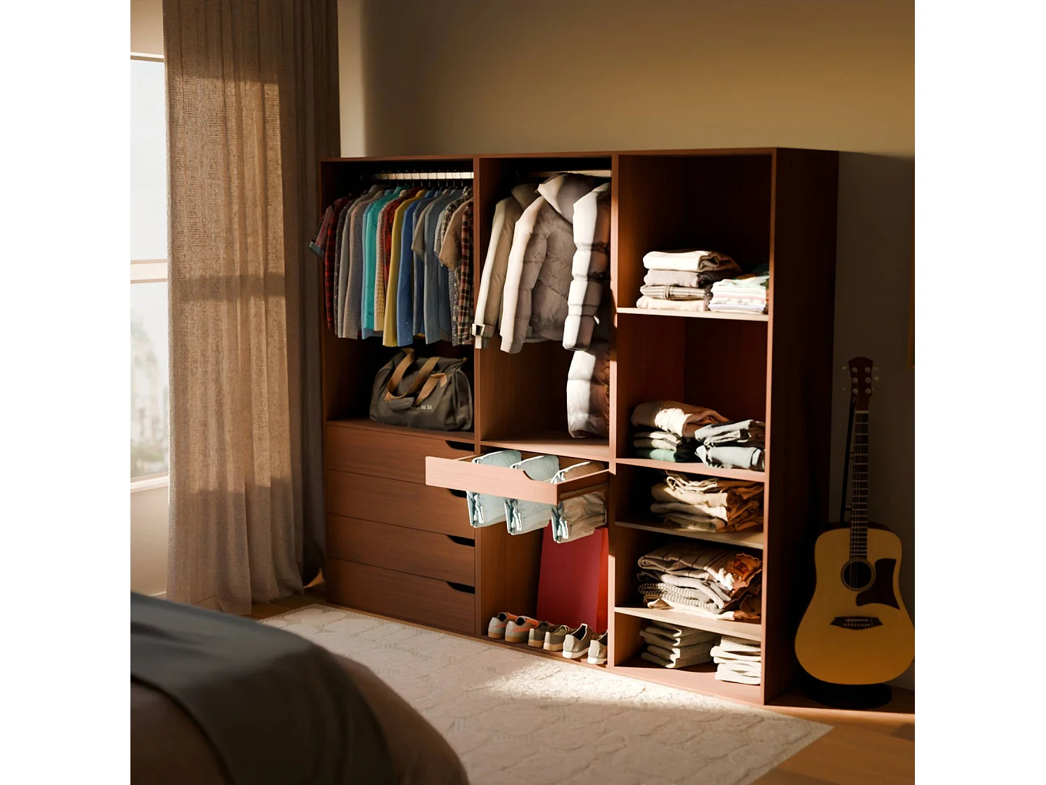 Kit guardaroba modulare decorazione legno 3 elementi, noce