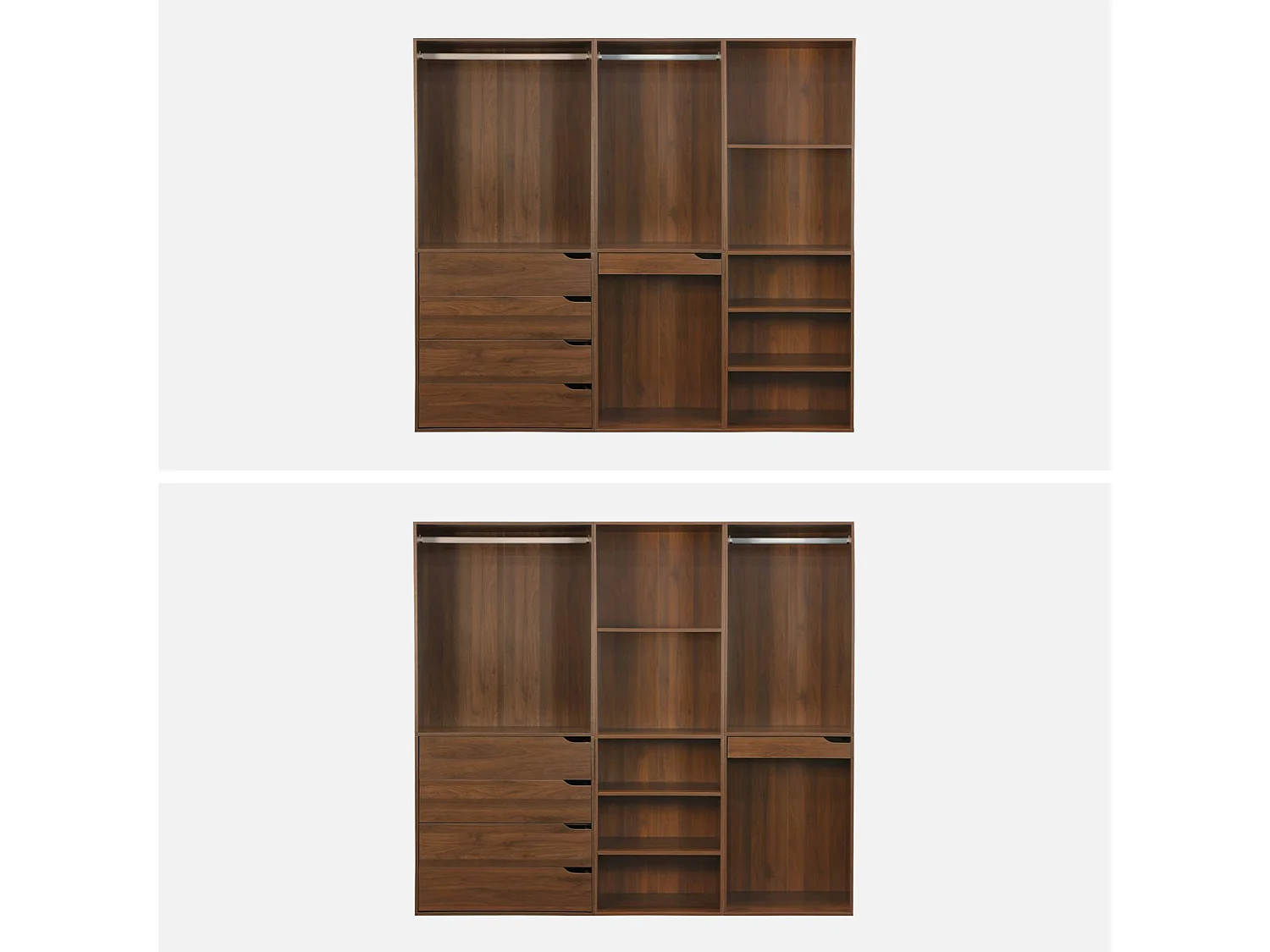 Kit guardaroba modulare decorazione legno 3 elementi, noce