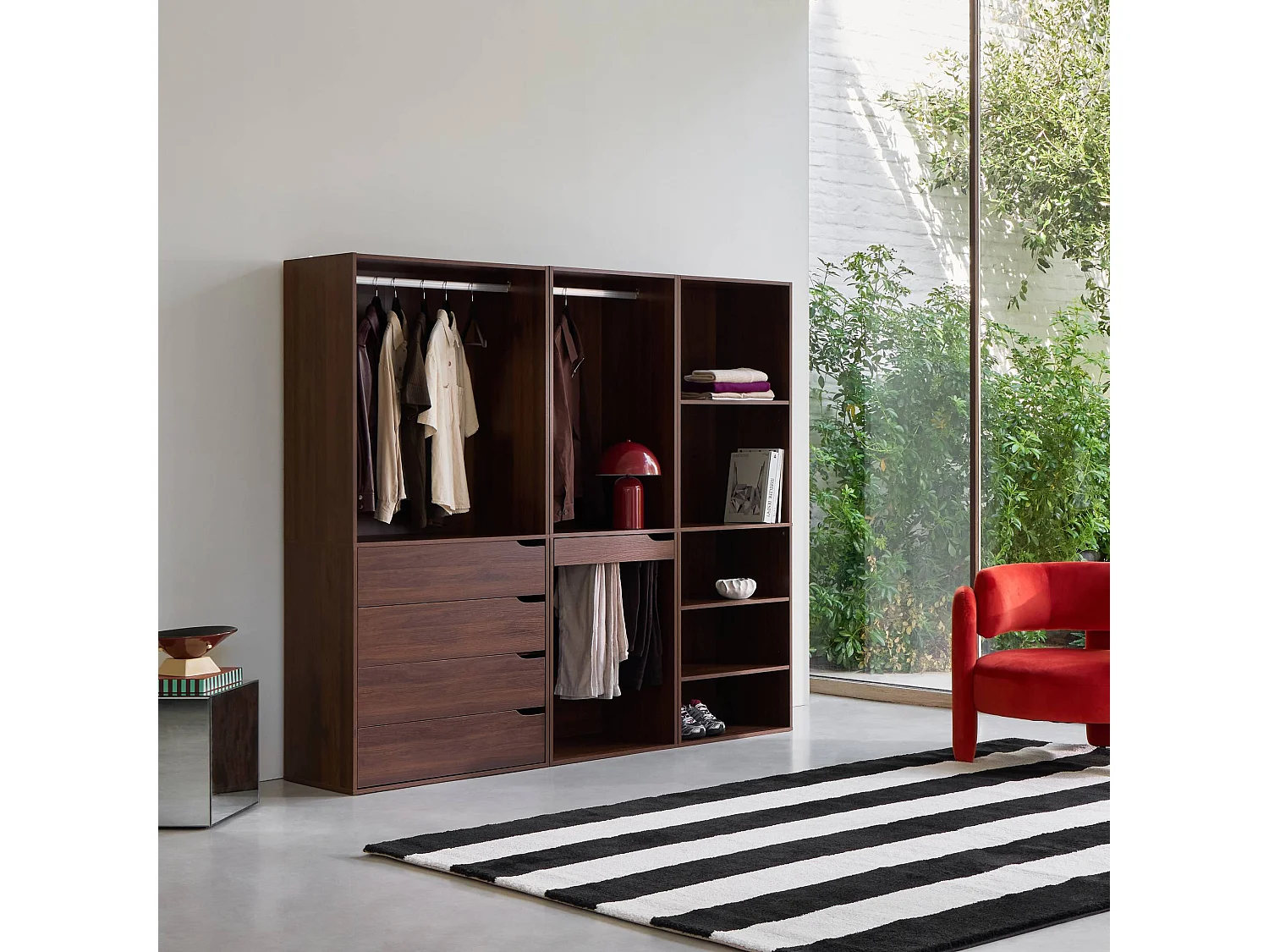 Kit guardaroba modulare decorazione legno 3 elementi, noce