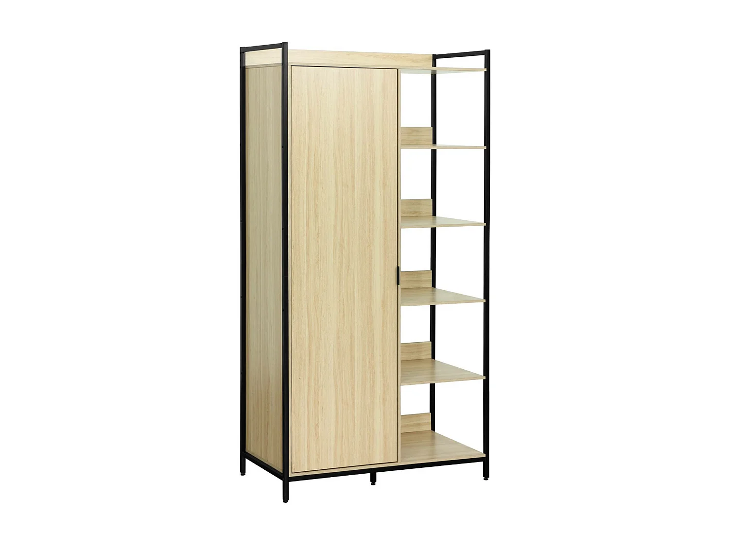 Module dressing noir avec 1 penderie. 6 étagères et 1 porte. L 100 x P 48 x H 190 cm