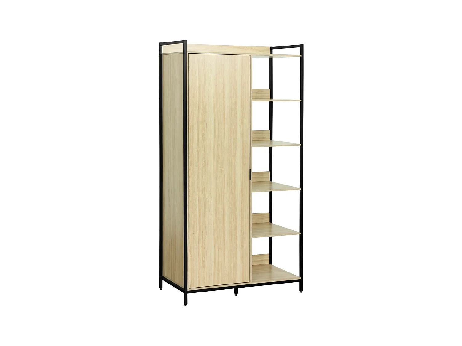Module dressing noir avec 1 penderie. 6 étagères et 1 porte. L 100 x P 48 x H 190 cm
