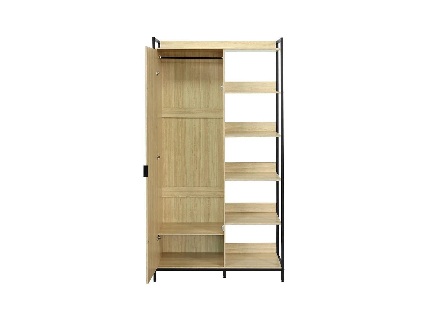 Module dressing noir avec 1 penderie. 6 étagères et 1 porte. L 100 x P 48 x H 190 cm
