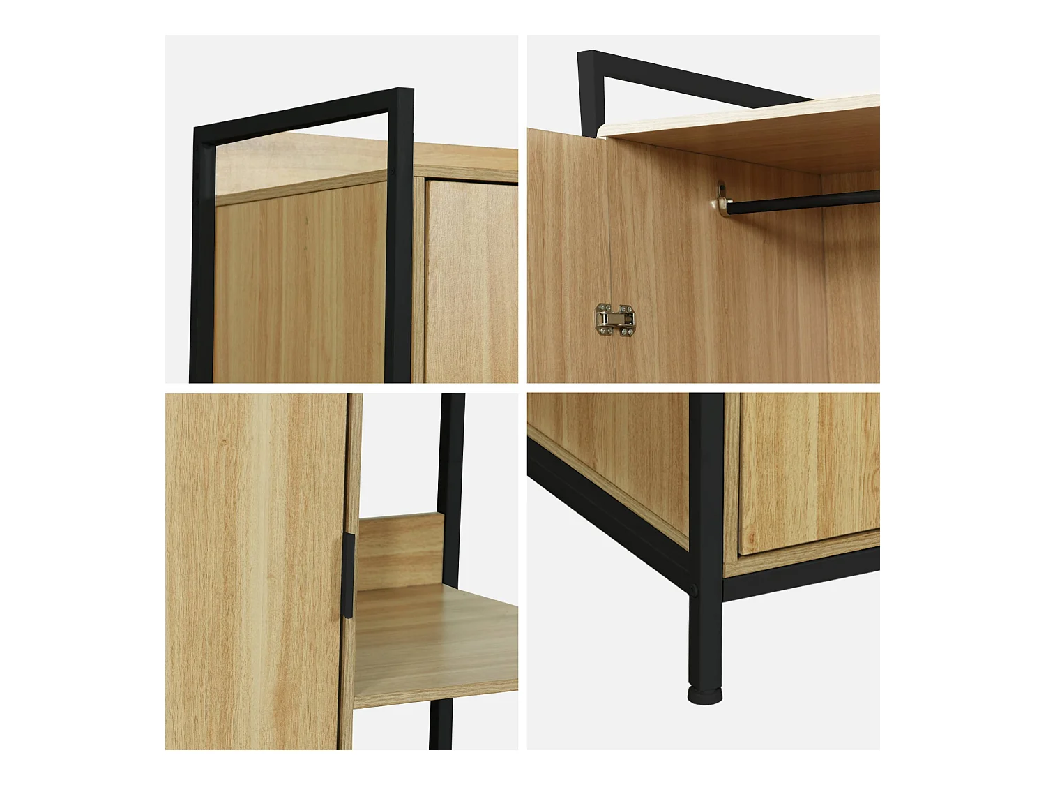 Module dressing noir avec 1 penderie. 6 étagères et 1 porte. L 100 x P 48 x H 190 cm