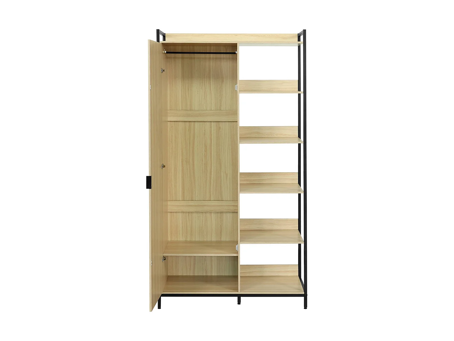 Modulo armadio con 1 armadio, 6 ripiani e 1 anta, nero