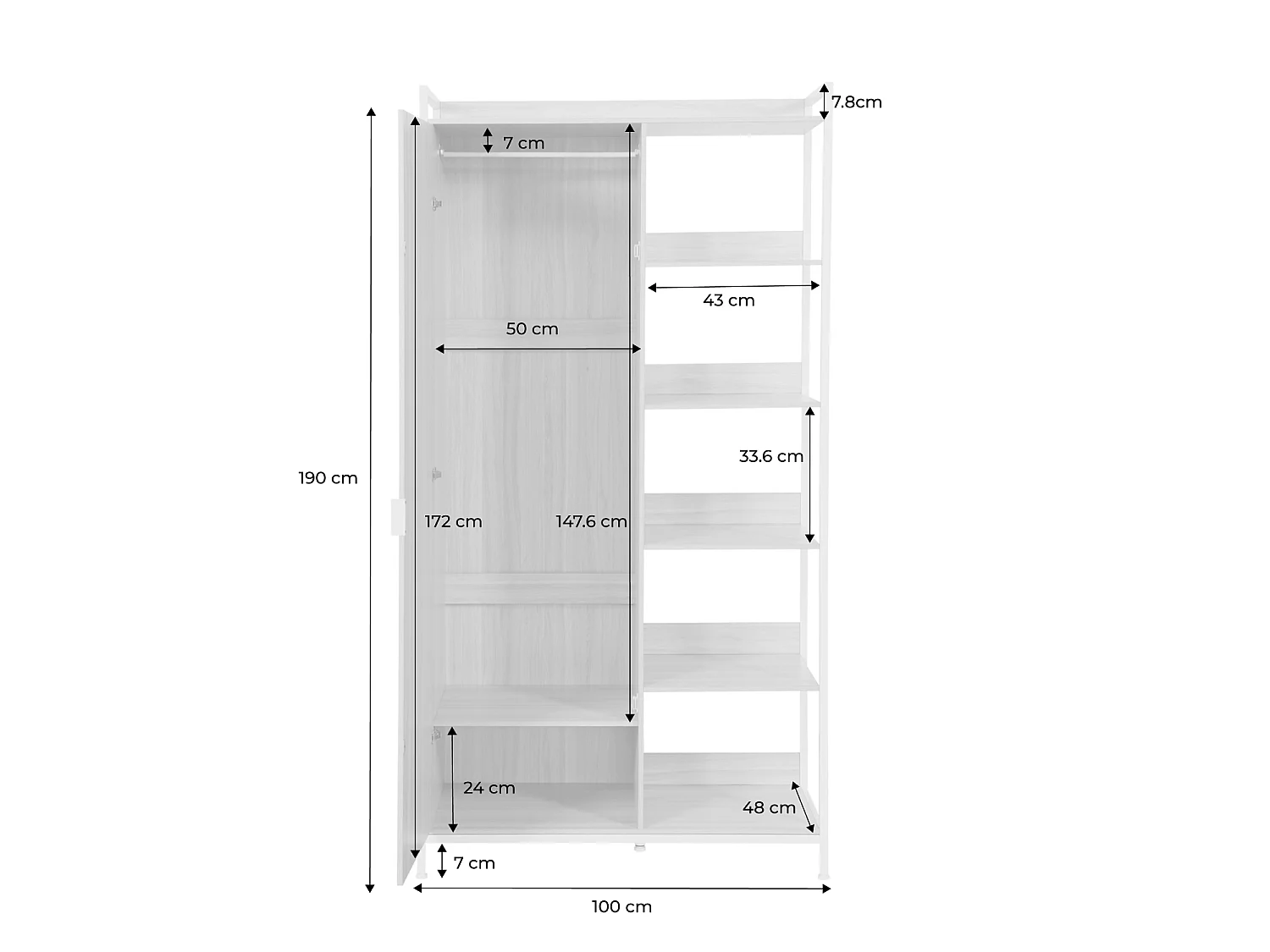 Modulo armadio con 1 armadio, 6 ripiani e 1 anta, nero