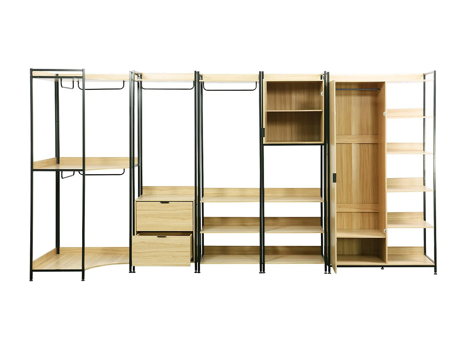 Kit dressing modulable noir avec 5 éléments. L 360 x P 48 x H 190