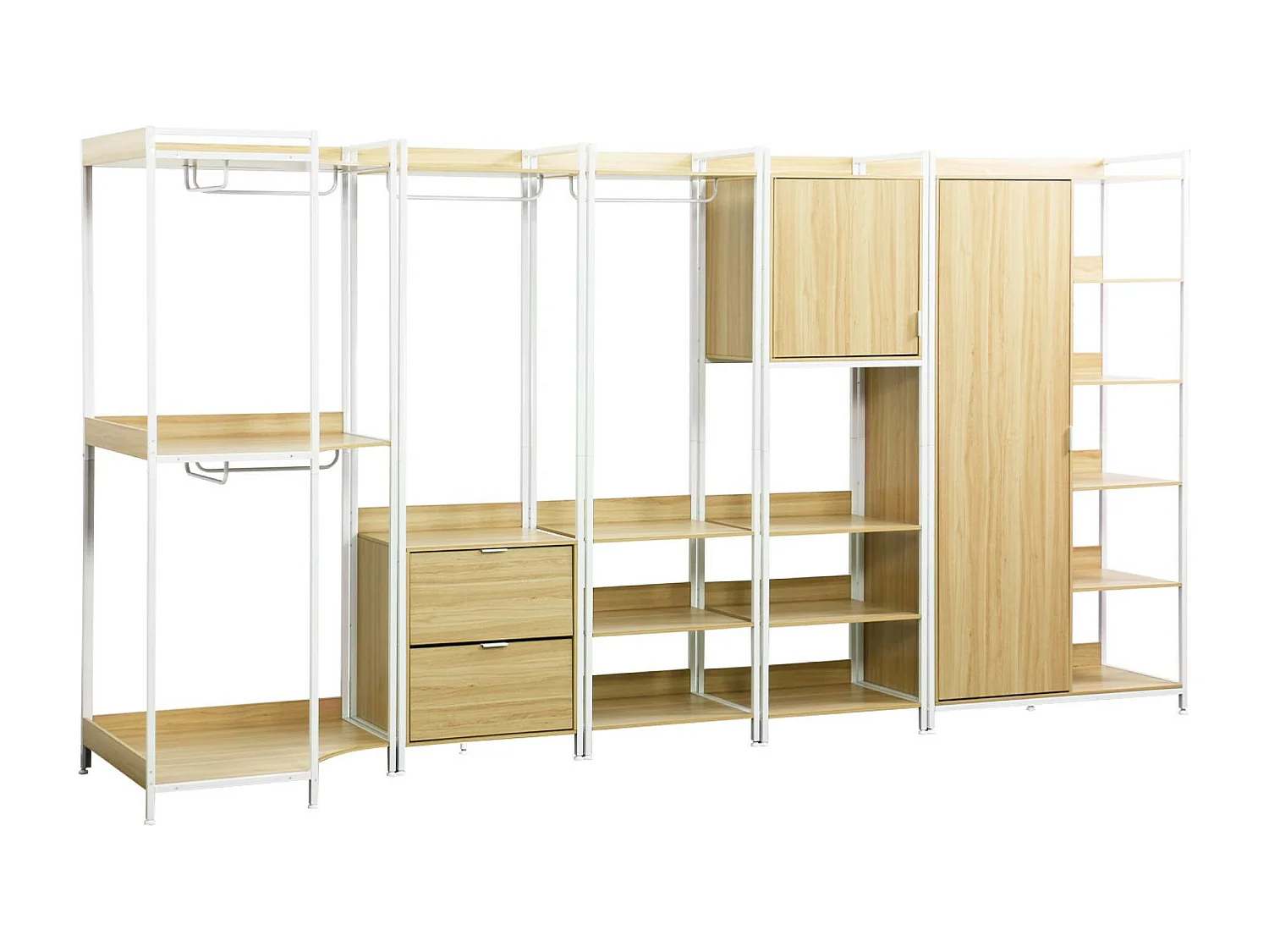 Kit dressing modulable blanc avec 5 éléments. L 360 x P 48 x H 190