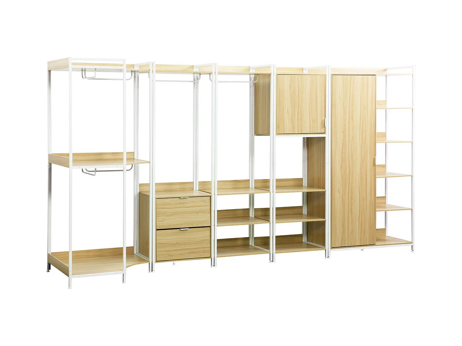 Kit dressing modulable blanc avec 5 éléments. L 360 x P 48 x H 190
