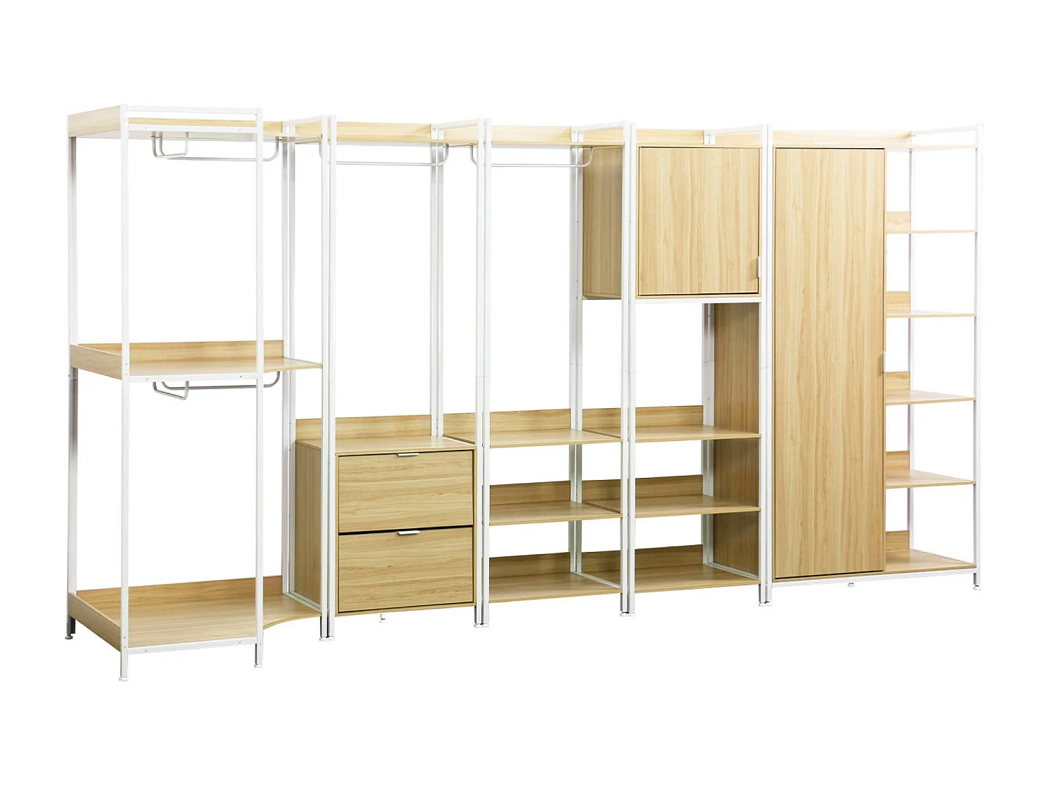 Kit dressing modulable blanc avec 5 éléments. L 360 x P 48 x H 190