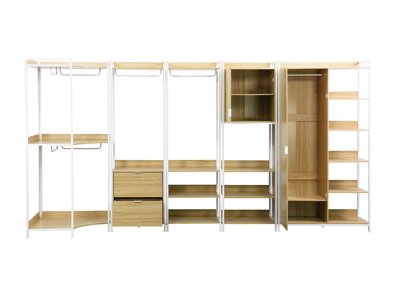 Kit dressing modulable blanc avec 5 éléments. L 360 x P 48 x H 190