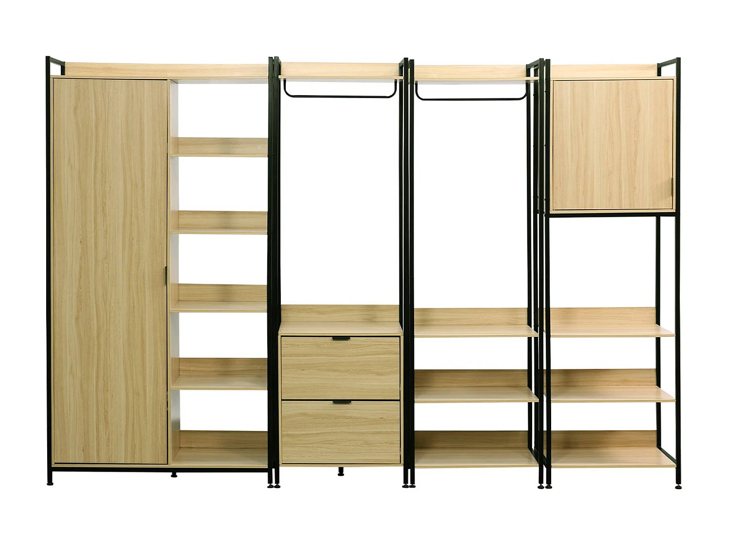 Kit dressing modulable noir avec 4 éléments. L 280 x P 48 x H 190 cm