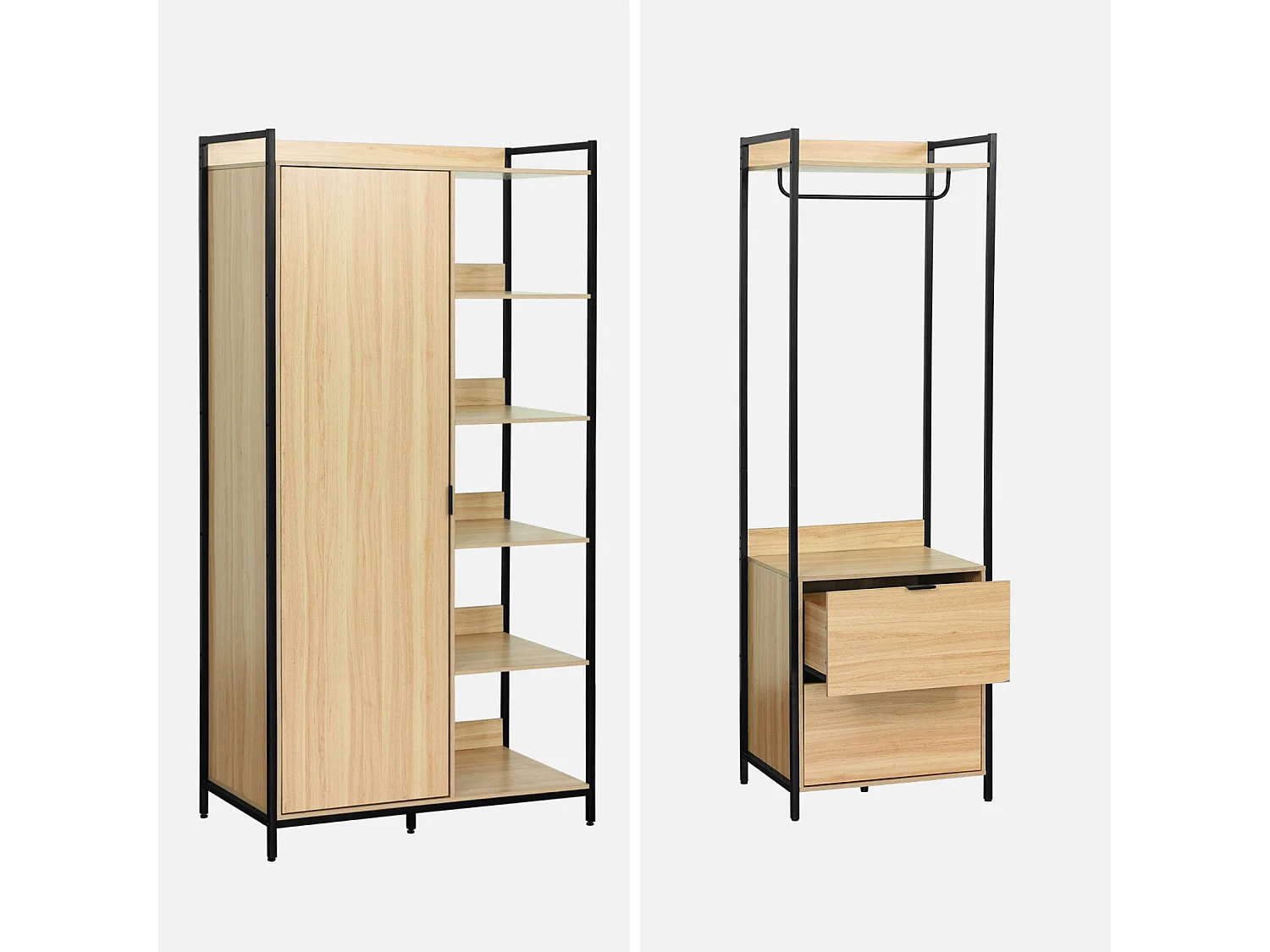 Kit dressing modulable noir avec 4 éléments. L 280 x P 48 x H 190 cm