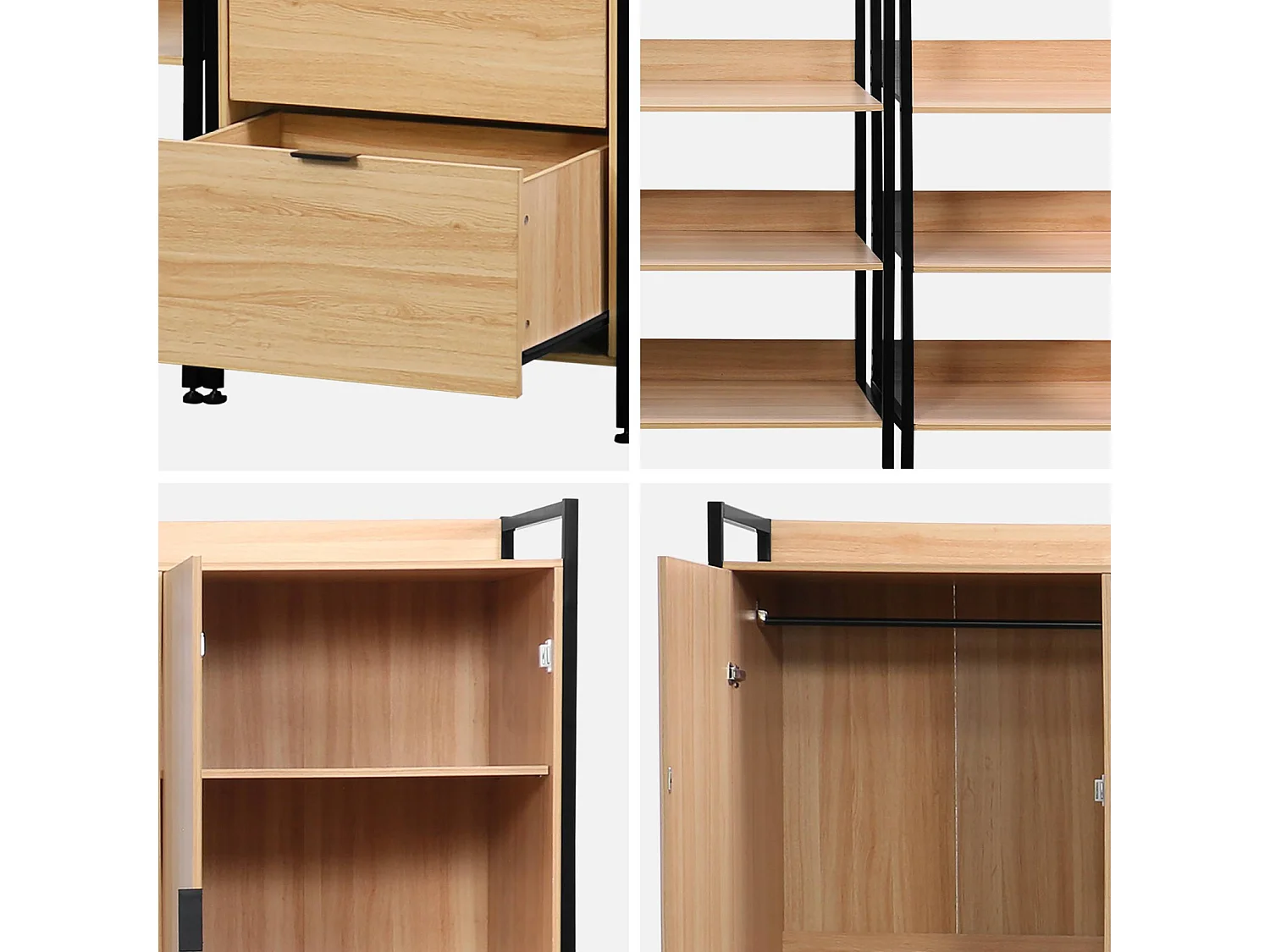 Kit dressing modulable noir avec 4 éléments. L 280 x P 48 x H 190 cm