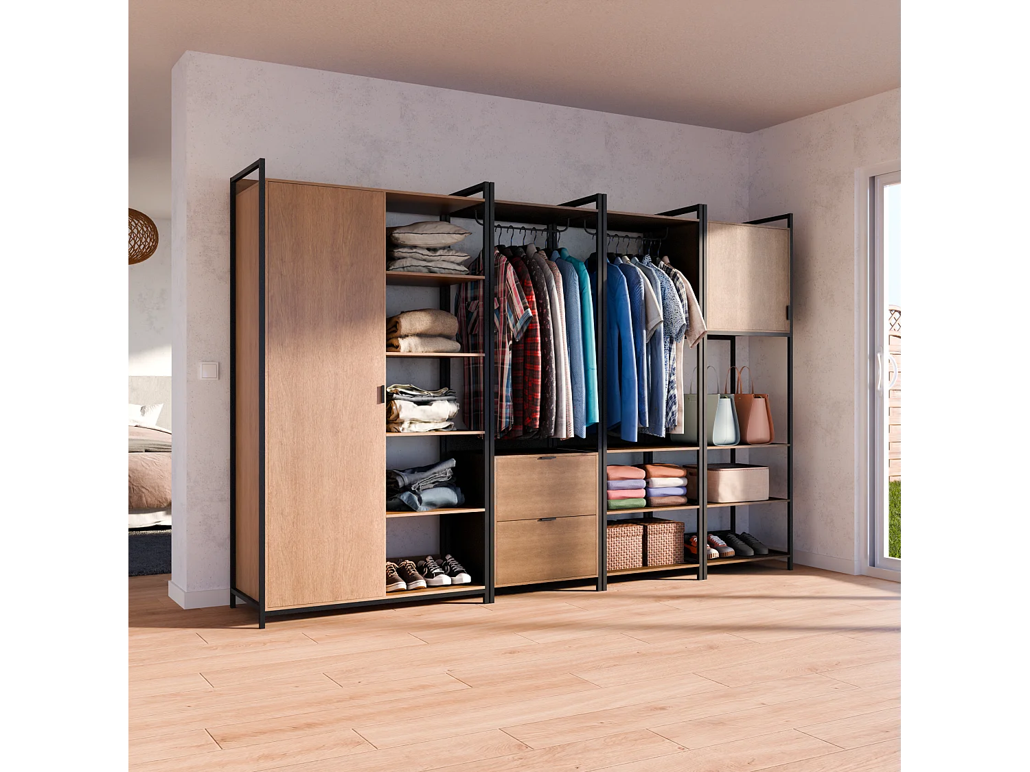 Armadio guardaroba con 4 elementi, nero