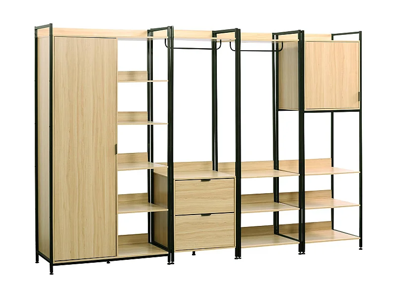 Kit dressing modulable noir avec 4 éléments. L 280 x P 48 x H 190 cm