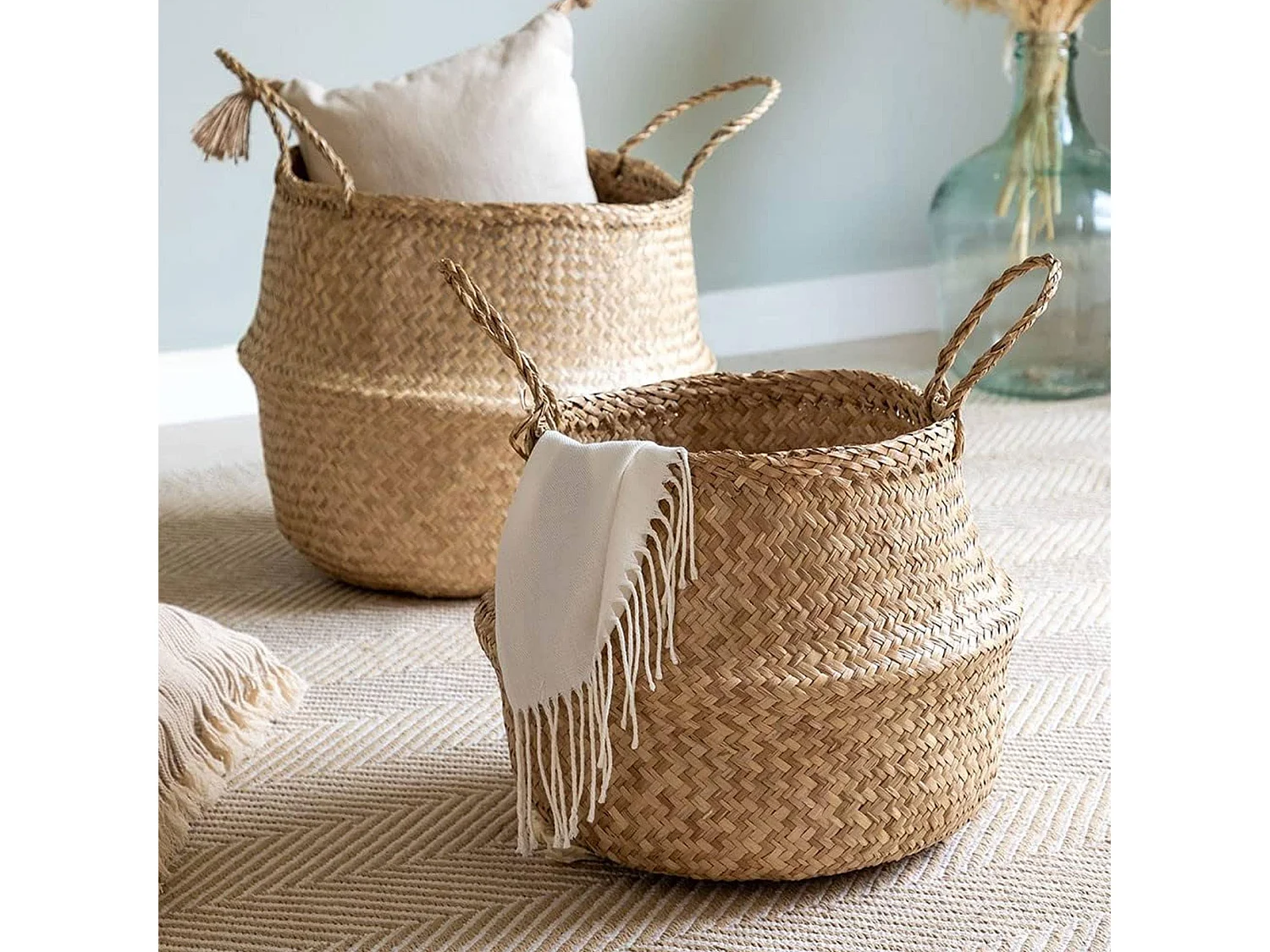 WELL HOME - Corbeille pliante en cannage naturel 43,5x29 cm