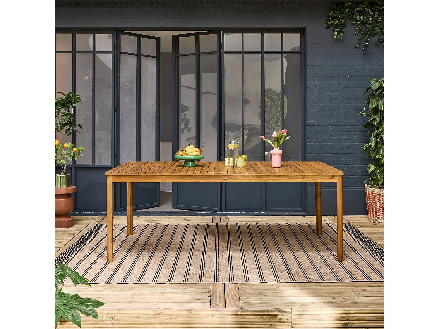 Mesa de jardín de acacia con esquinas redondeadas, 8 plazas natural