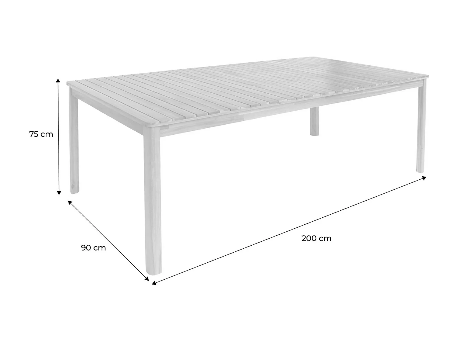 Mesa de jardín de acacia con esquinas redondeadas, 8 plazas natural