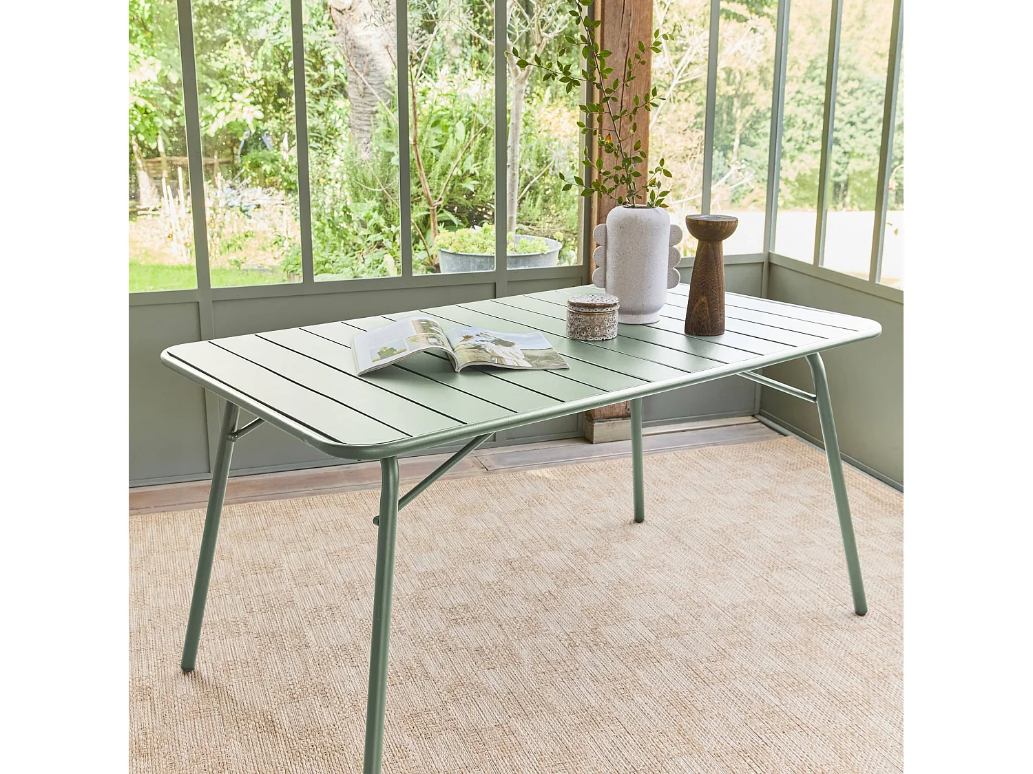 Mesa de jardín plegable de metal, 140cm verde