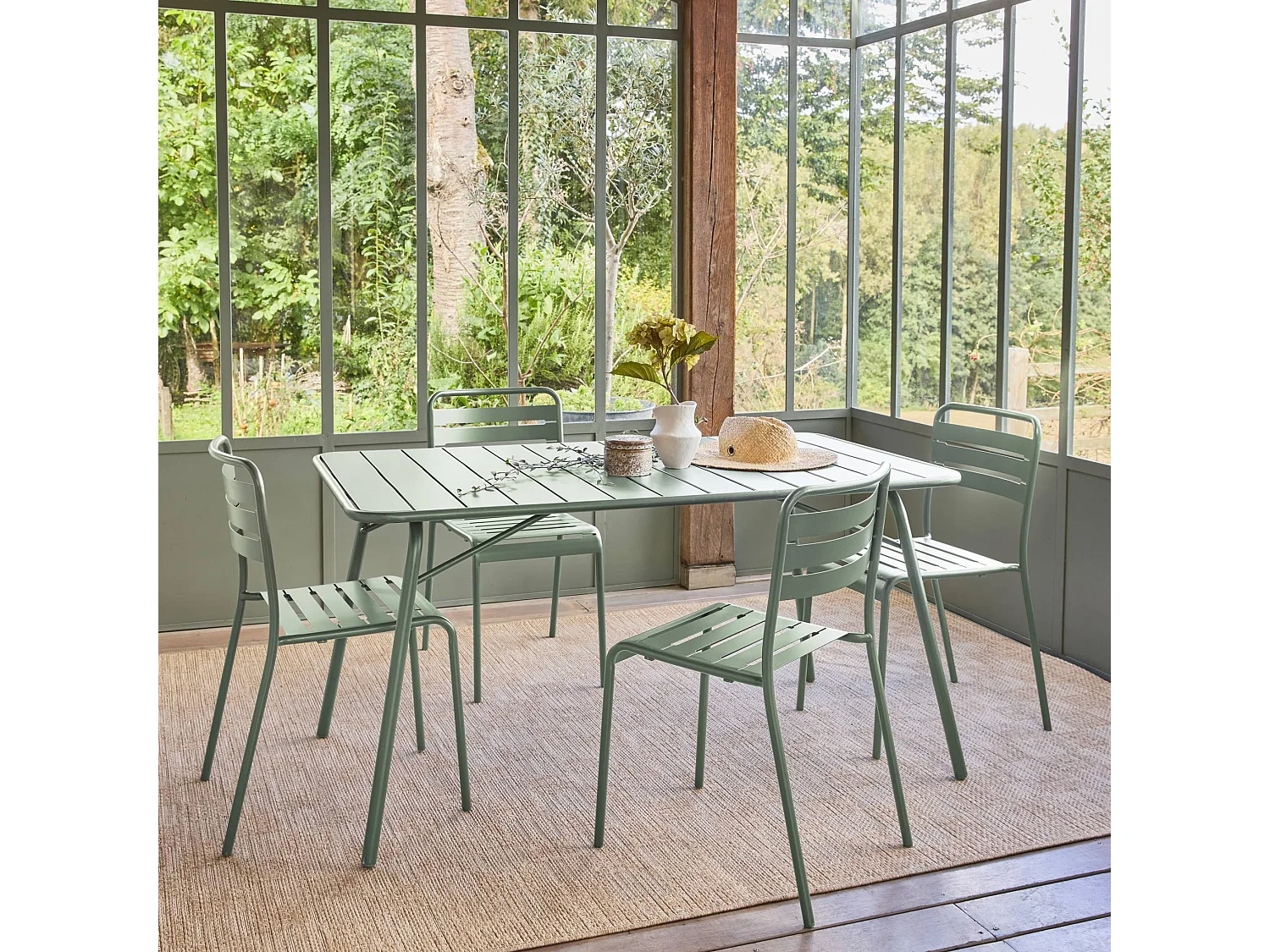 Mesa de jardín plegable de metal, 140cm verde