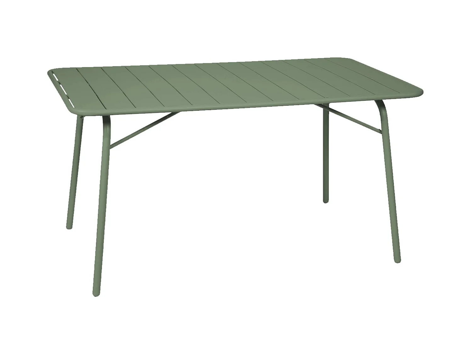 Table de jardin pliante métal 6 places. vert. Amelia. 140x80cm. traitement antirouille. lattes et bords arrondis