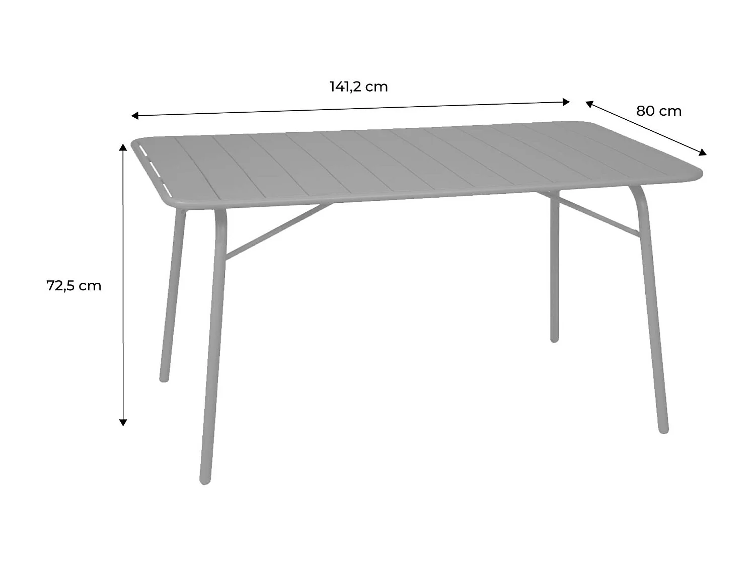 Table de jardin pliante métal 6 places. kaki. Amelia. 140x80cm. traitement antirouille. lattes et bords arrondis