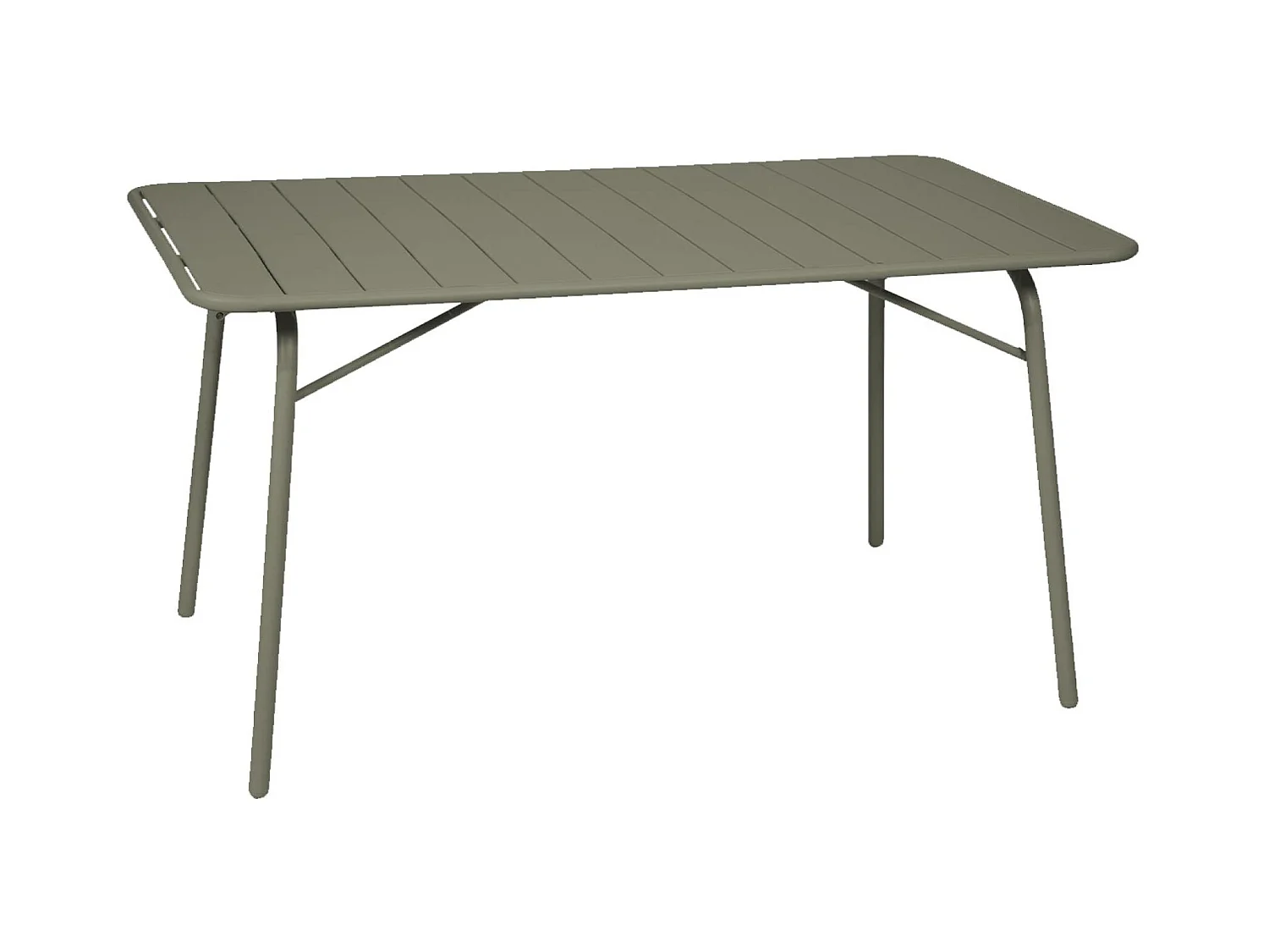 Table de jardin pliante métal 6 places. kaki. Amelia. 140x80cm. traitement antirouille. lattes et bords arrondis