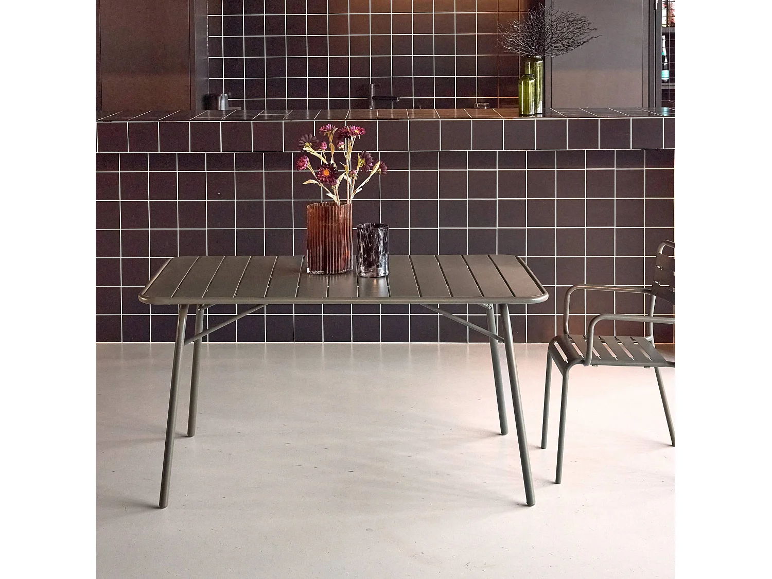 Mesa de jardín plegable de metal, 140cm verde kaki