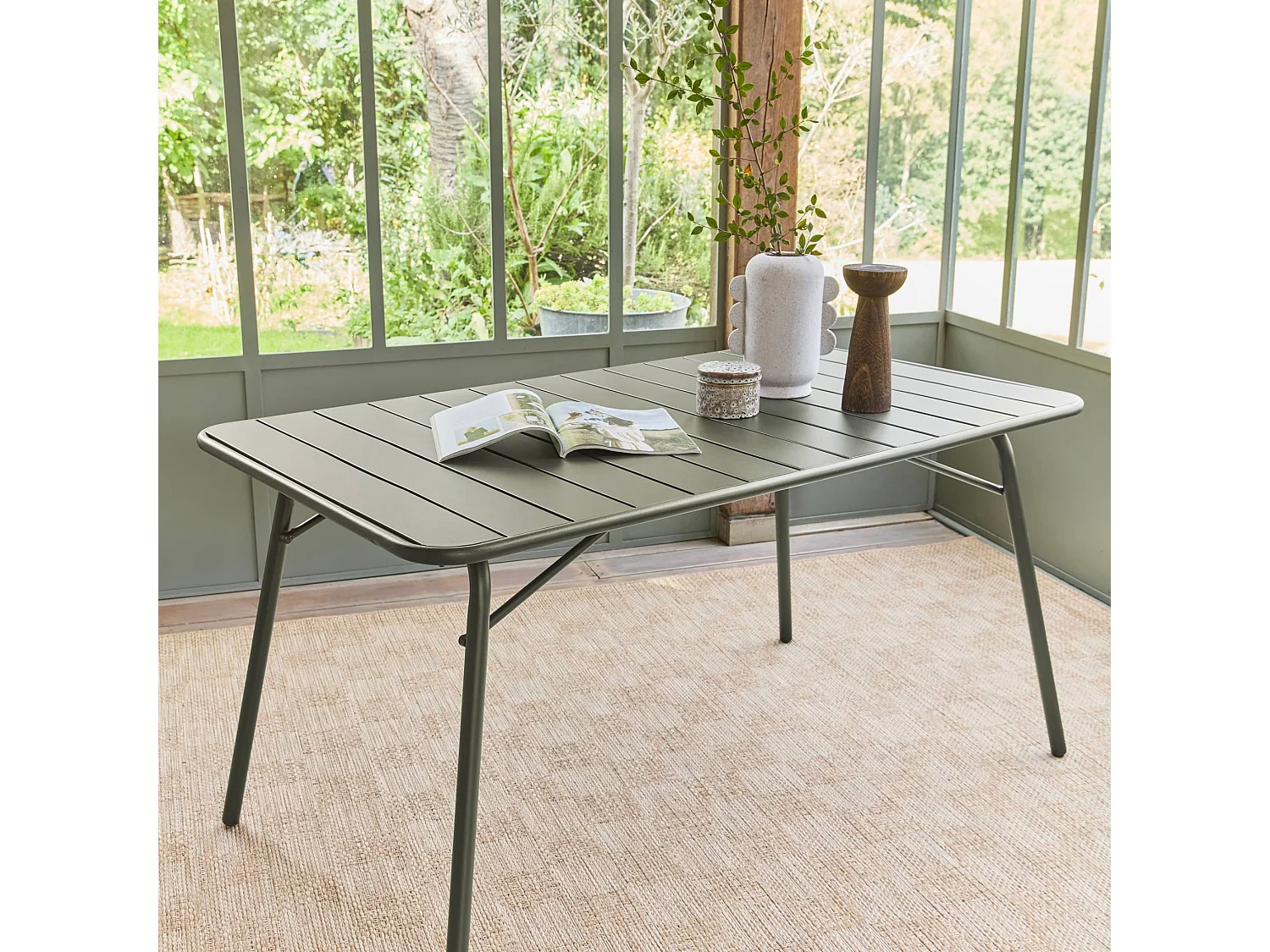 Tavolo da giardino bistrot pieghevole in metallo 6 posti, 140cm, verde