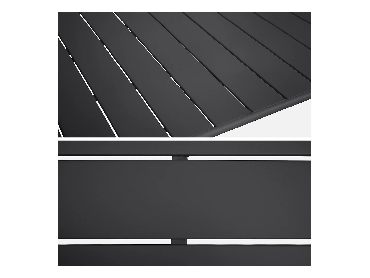 Table de jardin pliante métal 6 places. anthracite. Amelia. 140x80cm. traitement antirouille. lattes et bords arrondis