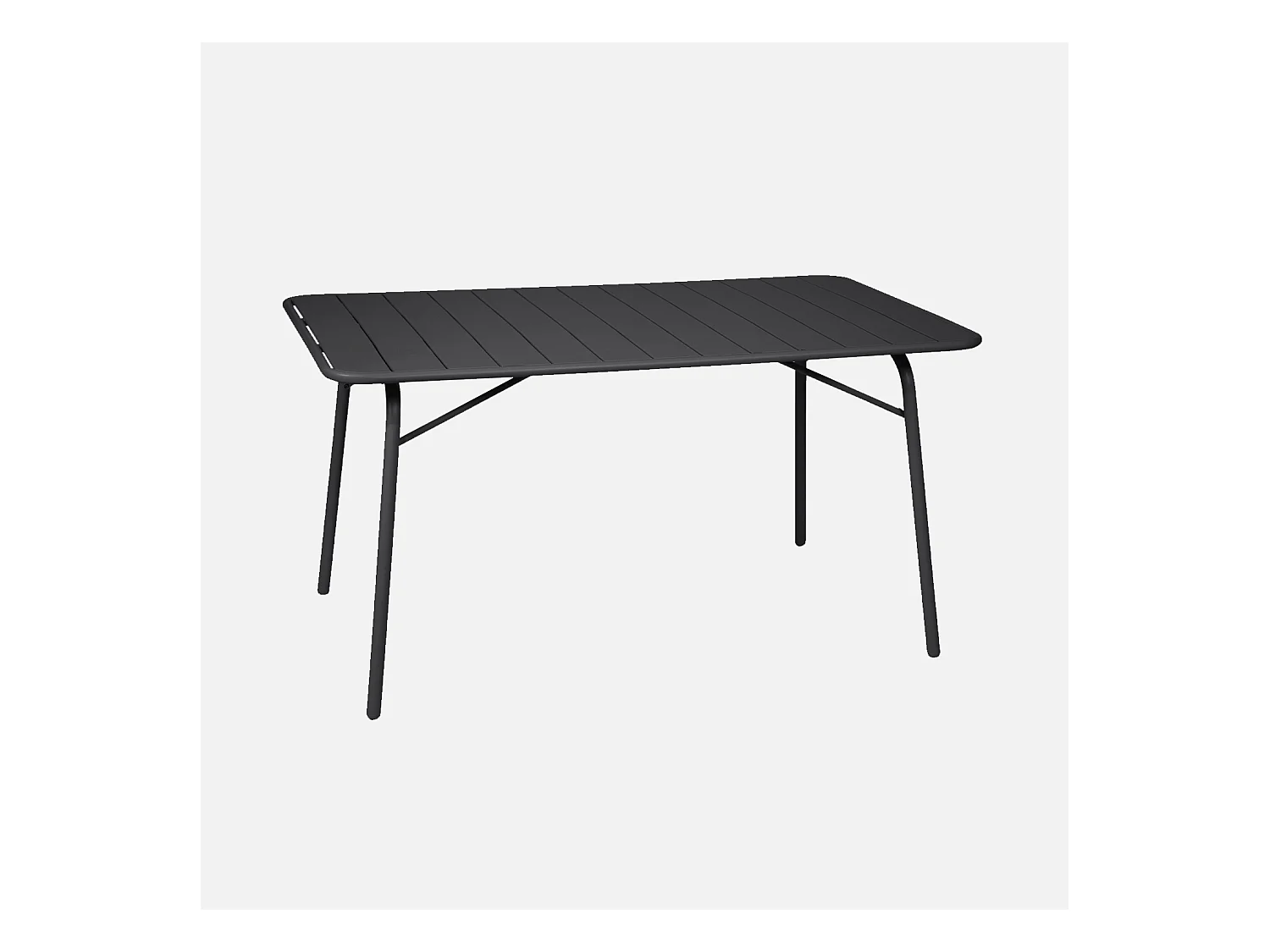Table de jardin pliante métal 6 places. anthracite. Amelia. 140x80cm. traitement antirouille. lattes et bords arrondis
