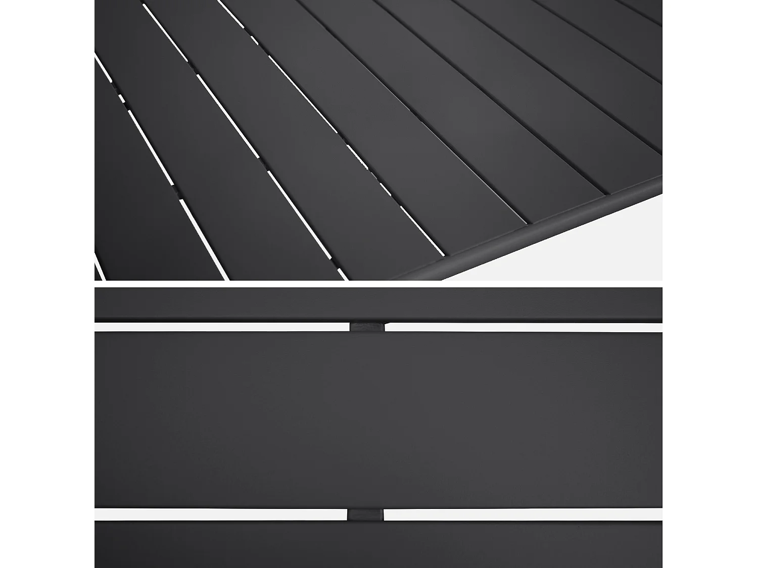 Table de jardin pliante métal 6 places. anthracite. Amelia. 140x80cm. traitement antirouille. lattes et bords arrondis