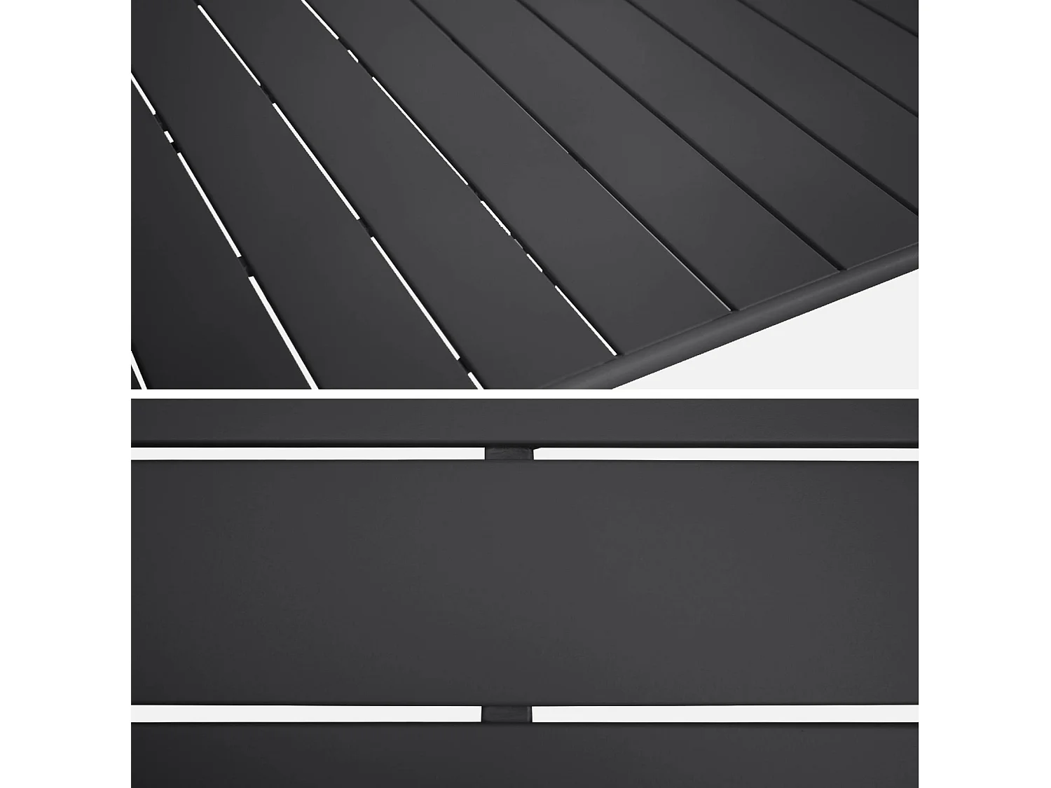 Table de jardin pliante métal 6 places. anthracite. Amelia. 140x80cm. traitement antirouille. lattes et bords arrondis