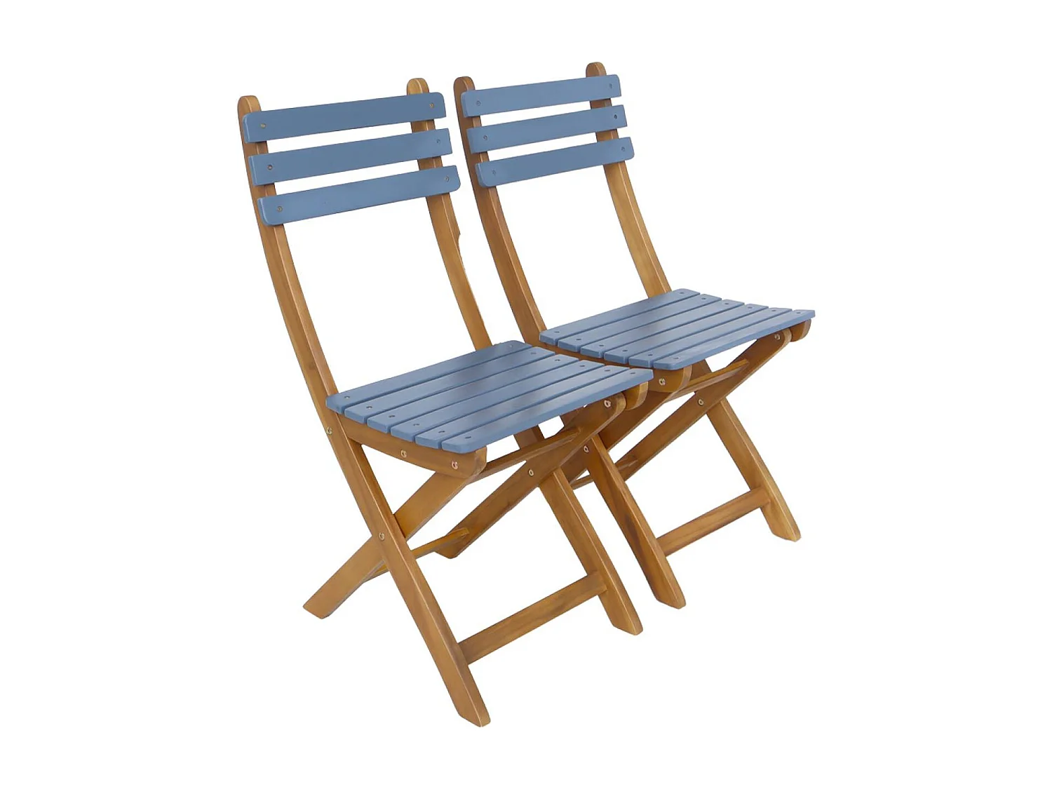 Mesa de jardín de madera de acacia con 2 sillas plegables azul