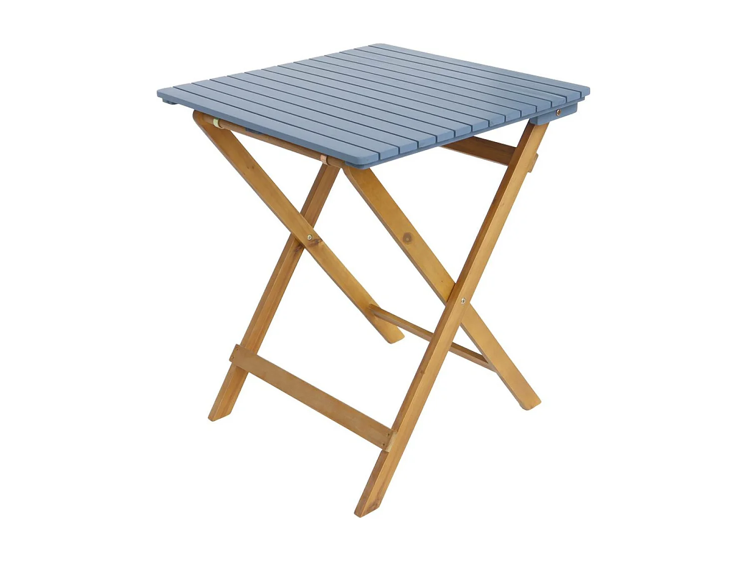 Table de jardin pliante bois d'acacia + 2 assises bleu HILORA . table carrée